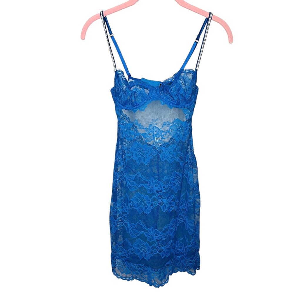 Victoria's Secret Shine Strap Wicked Lace Dress Lingerie Enamel Blue Size XS